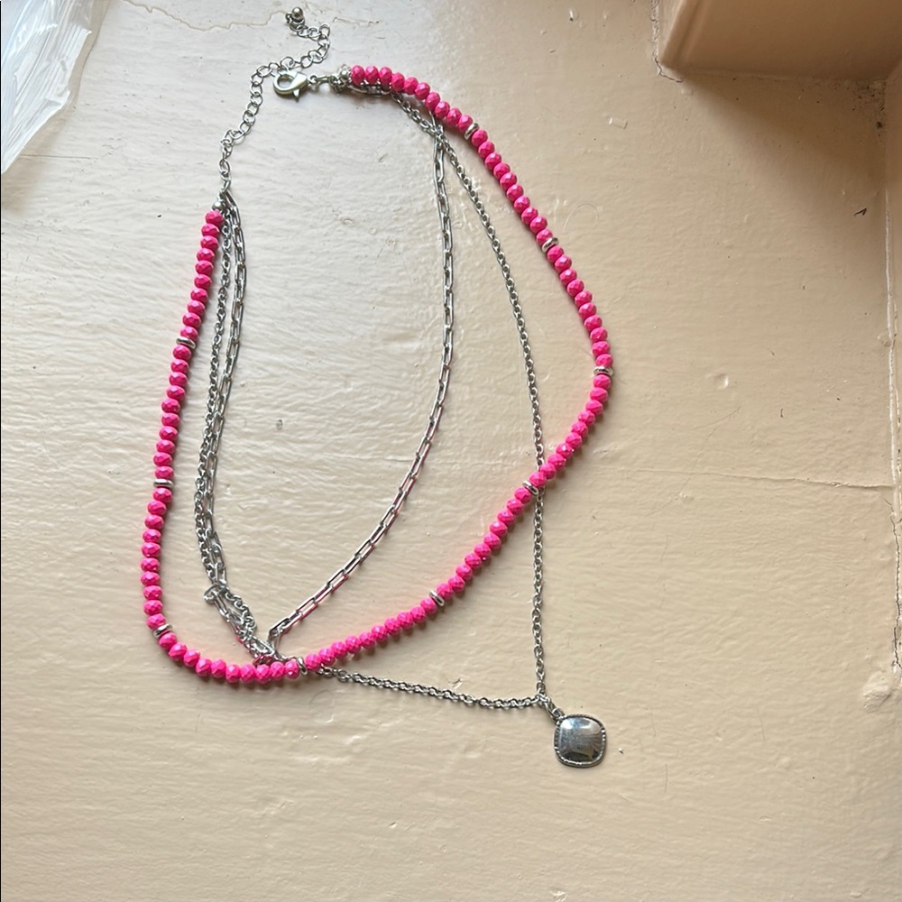 Pink and Silver Beaded Necklace